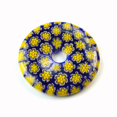 Glass Millefiori Bead - Round Donut 35MM BLLUE YELLOW (25)