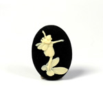 Plastic Cameo - Fairy Dancing Oval 25x18MM IVORY ON BLACK