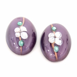 Glass Medium Dome Lampwork Cabochon - Oval 25x18MM WHITE ON AMETHYST (00569)