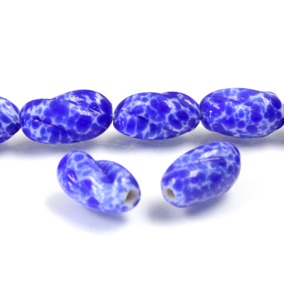 Glass Lampwork Bead - Oval Twist 13x7MM BLUE MATRIX