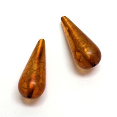 Plastic Bead - Bronze Lined Veggie Color Smooth Pear 29x12MM MATTE BROWN