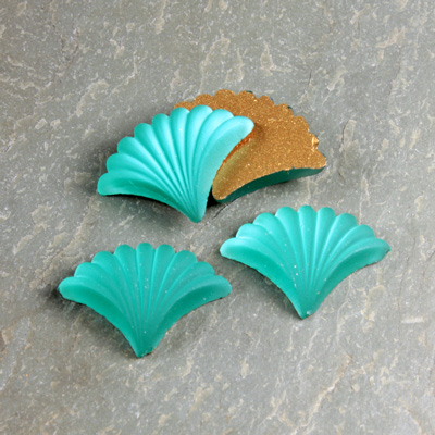 Glass Cabochon - Fan/Shell Shape 19x14MM MATTE EMERALD Foiled