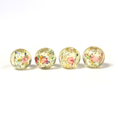 Czech Glass Lampwork Bead - Smooth Round 08MM Flower ON JONQUIL with  SILVER FOIL