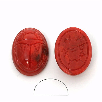 German Plastic Flat Back Scarab - Oval 25x18MM CORAL MATRIX