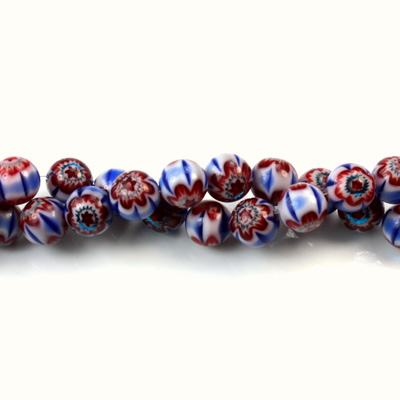 Glass Millefiori Bead - Round 06MM BLUE WHITE RED (30)