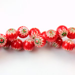 Glass Millefiori Bead - Round 08MM RED WHITE GREEN (05)