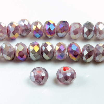 Chinese Cut Crystal Bead - Rondelle 06x8MM LUMI PURPLE CANE