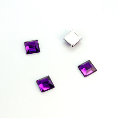 Plastic Flat Back Foiled Rose Cut Rhinestone - Square 06x6MM AMETHYST