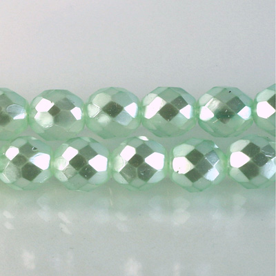 Czech Glass Pearl Faceted Fire Polish Bead - Round 10MM AQUA ON CRYSTAL 78432