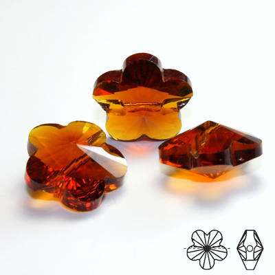 Chinese Cut Crystal Bead Side Drilled - Flower 18MM BROWN