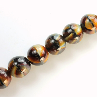 Czech Pressed Glass Bead - Smooth Round 12MM TIGEREYE