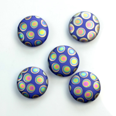 Glass Low Dome Buff Top Cabochon - Peacock Round 13MM MATTE BLUE