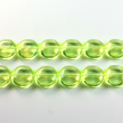 Czech Pressed Glass Bead - Smooth Octagon 12MM 2-TONE EMERALD-CITRINE