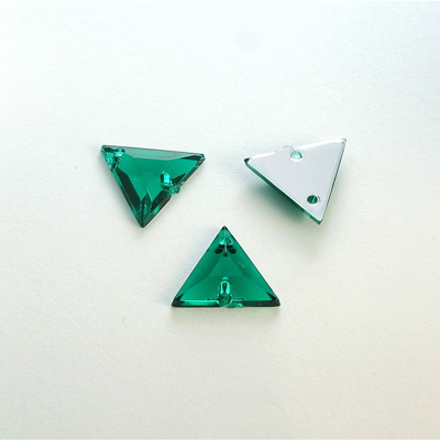 Plastic Flat Back 2-Hole Foiled Sew-On Stone - Triangle 13x13MM EMERALD