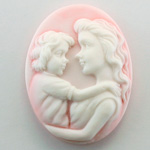Plastic Cameo - Mother Holding Child Oval 40x30MM WHITE ON PINK FS