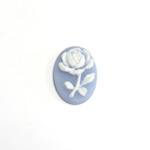 Plastic Cameo - Flower, Rose Oval 14x10MM WHITE ON BLUE