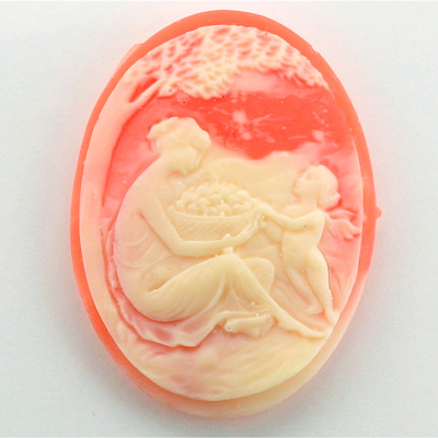 Plastic Cameo - Woman with Bowl Oval 40x30MM IVORY ON CORNELIAN