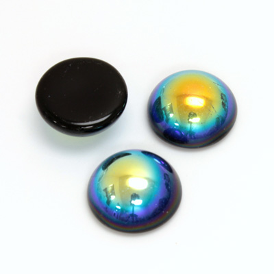 Glass Medium Dome Cabochon - Round 15MM JET AB