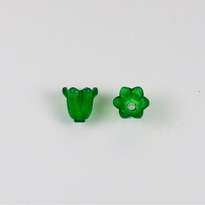 German Plastic Flower with Hole - Bell Shape 09x9MM MATTE EMERALD