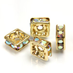 Czech Rhinestone Rondelle - Square 08MM CRYSTAL AB-GOLD