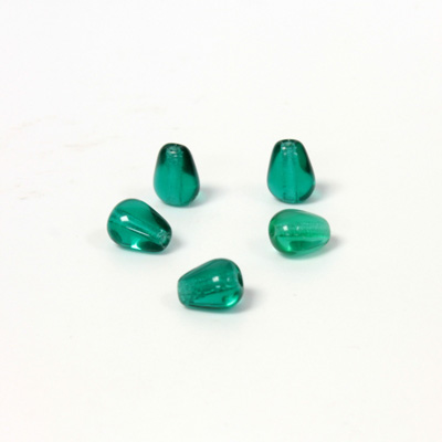 Czech Pressed Glass Bead - Smooth Pear 07x5MM EMERALD