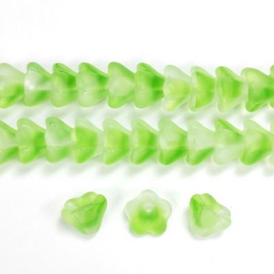 Czech Pressed Glass Bead - Tulip 06x8MM 2-TONE MATTE GREEN-CRYSTAL