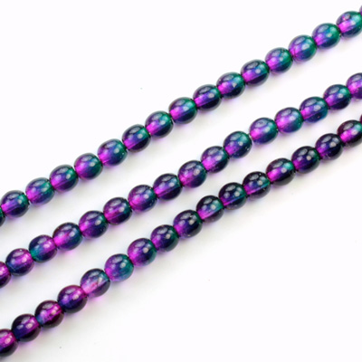 Czech Pressed Glass Bead - Smooth 2-Tone Round 04MM COATED PURPLE-GREEN 69007