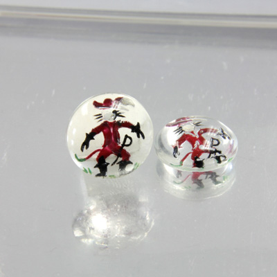 Glass Crystal Painting with Carved Intaglio Puss in Boots Round 13MM  NATURAL on CRYSTAL