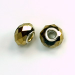 Glass Faceted Bead with Large Hole Silver Plated Center - Round 14x9MM COAT GOLD
