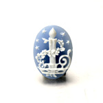 Plastic Cameo - Christmas Candle Oval 25x18MM WHITE ON BLUE
