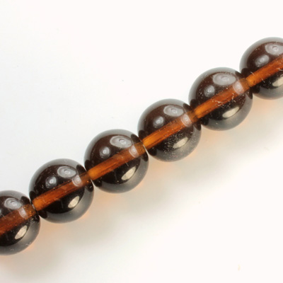 Czech Pressed Glass Bead - Smooth Round 12MM SMOKE TOPAZ