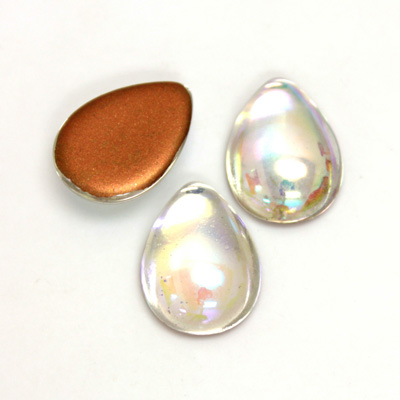 Glass Medium Dome Foiled Cabochon - Pear 18x13MM CRYSTAL AB