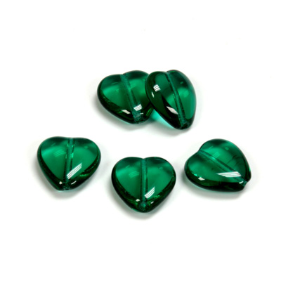 Czech Pressed Glass Bead - Smooth Heart 12x11MM EMERALD