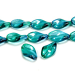 Czech Pressed Glass Bead - Smooth Twisted 13x9MM COATED BLUE-GREEN 69004