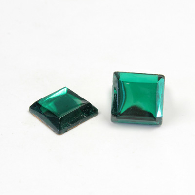 Glass Cabochon Buff Top  Foiled Square 12x12MM EMERALD