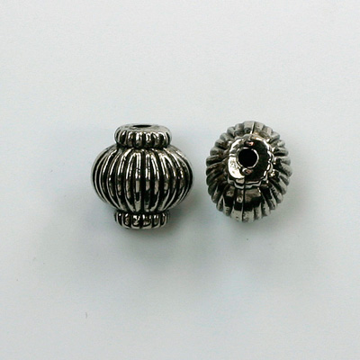 Metalized Plastic Engraved Bead - Fancy 11MM ANT SILVER