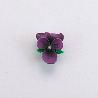Plastic No-Hole Flower - Violet with Chaton 14x12MM PURPLE