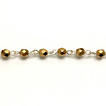 Linked Bead Chain Rosary Style with Glass Fire Polish Bead - Round 4MM GOLD-SILVER