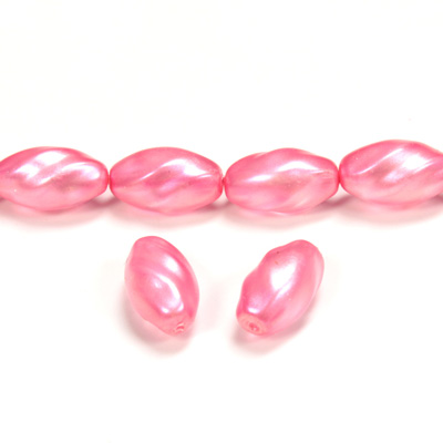 Czech Pressed Glass Bead - Oval Twisted 12x7MM PEARL PINK ON CRYSTAL