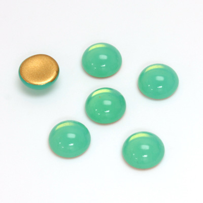 Glass Medium Dome Foiled Cabochon - Round 09MM OPAL GREEN