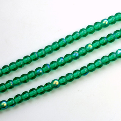 Czech Pressed Glass Bead - Smooth Round 04MM EMERALD AB