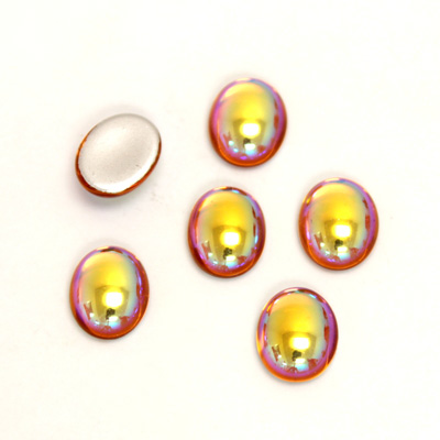 Glass Medium Dome Foiled Cabochon - Coated Oval 10x8MM TOPAZ AB