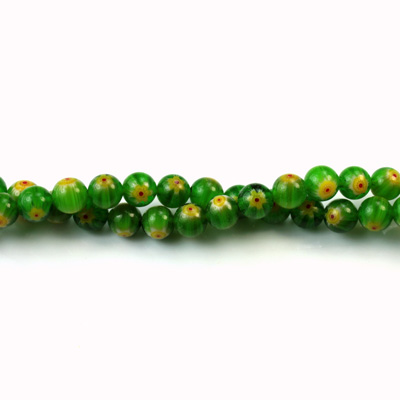 Glass Millefiori Bead - Round 04MM GREEN YELLOW RED (11)