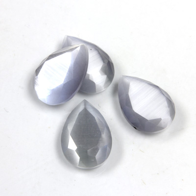 Fiber-Optic Flat Back Stone with Faceted Top and Table - Pear 14x10MM CAT'S EYE LT GREY