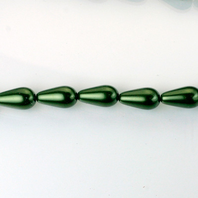 Czech Glass Pearl Bead - Pear 07x5MM HUNTER GREEN 70958