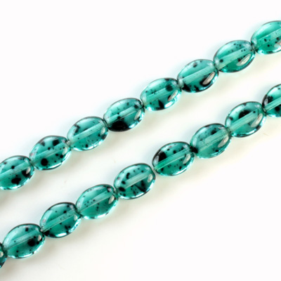 Czech Pressed Glass Bead - Flat Oval 08x6MM SPECKLE TEAL 64579