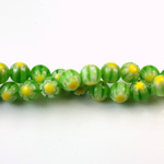 Glass Millefiori Bead - Round 06MM GREEN WHITE YELLOW (13)