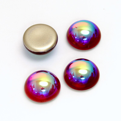 Glass Medium Dome Foiled Cabochon - Round 13MM RUBY AB