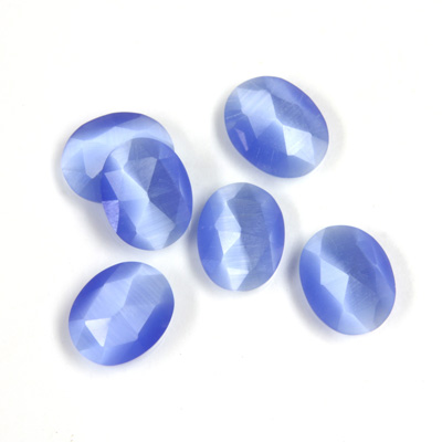 Fiber-Optic Flat Back Cabochon - Rauten Rose Oval 10x8MM CAT'S EYE LT BLUE