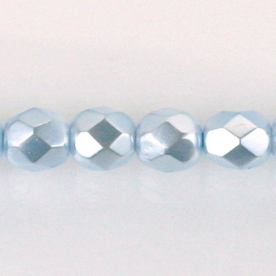 Czech Glass Pearl Faceted Fire Polish Bead - Round 08MM LT BLUE 70462